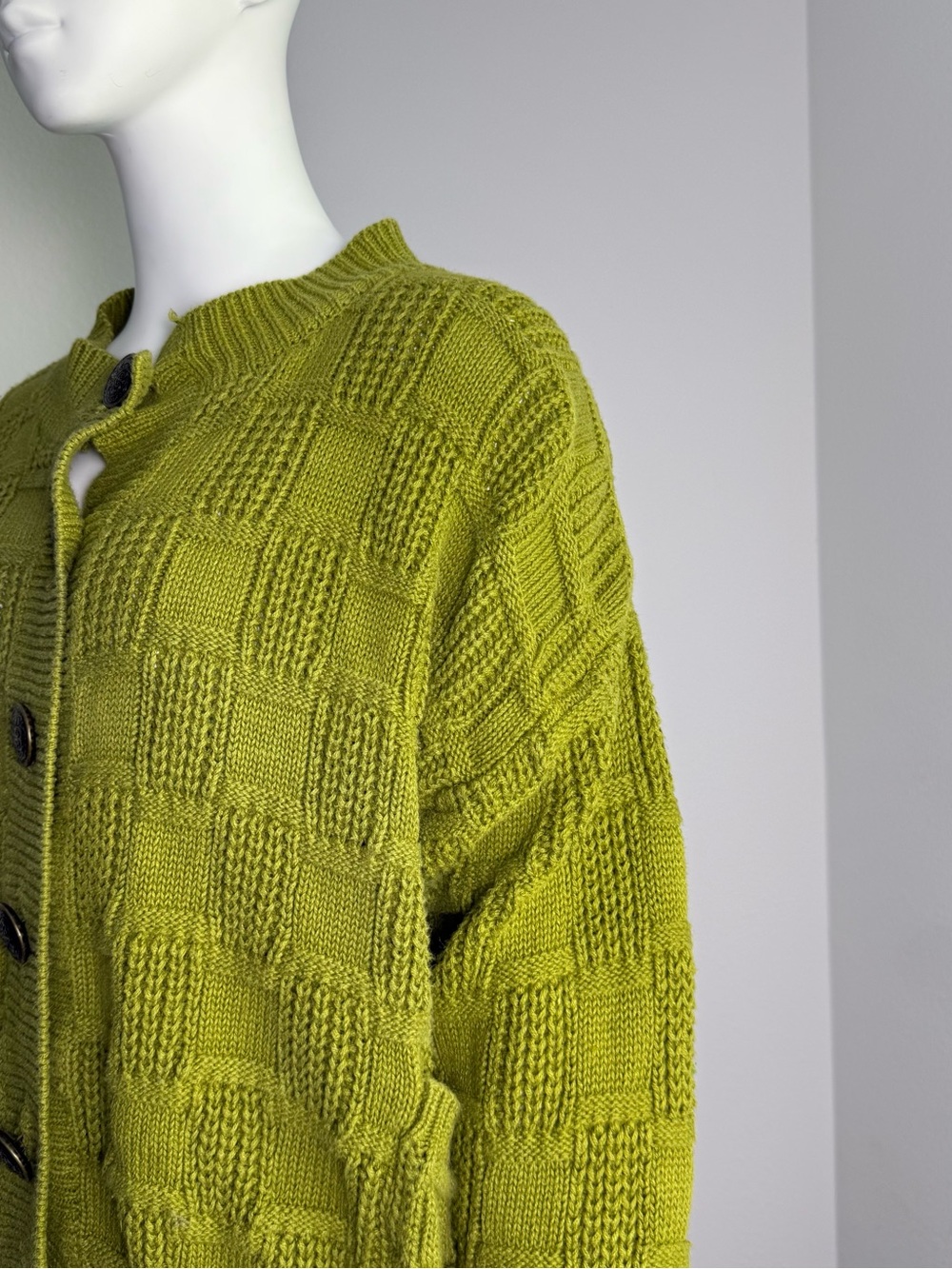 Express Olive Green Checkerboard Button-Up Cardigan - Picture 6 of 8